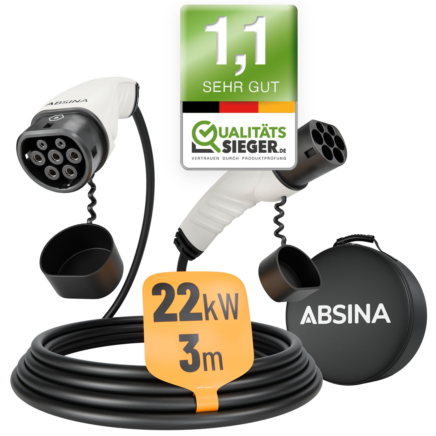 ABSINA 22kW Ladekabel Typ 2 3 Meter