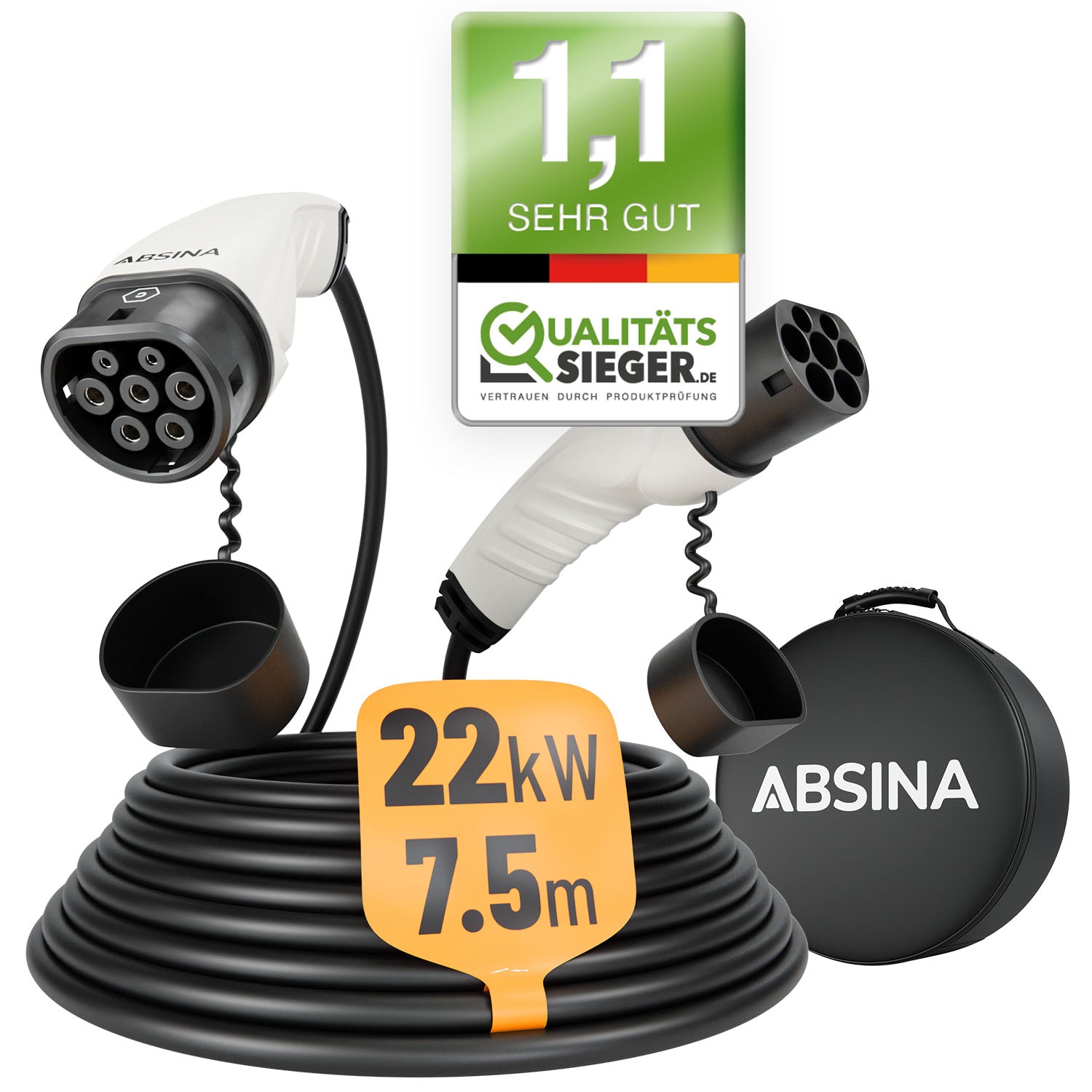 ABSINA 22kW Ladekabel Typ 2 7.5 Meter