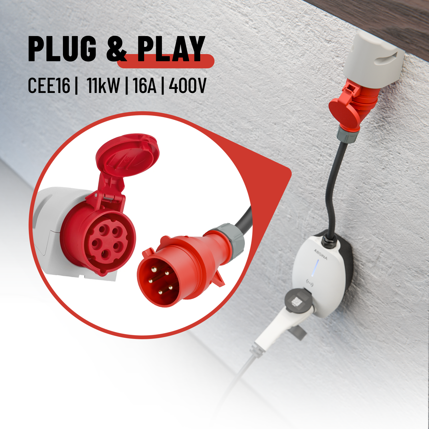 Mobile Wallbox CEE 11kW mit App Steuerung & Ladekabel Typ 2 11kW