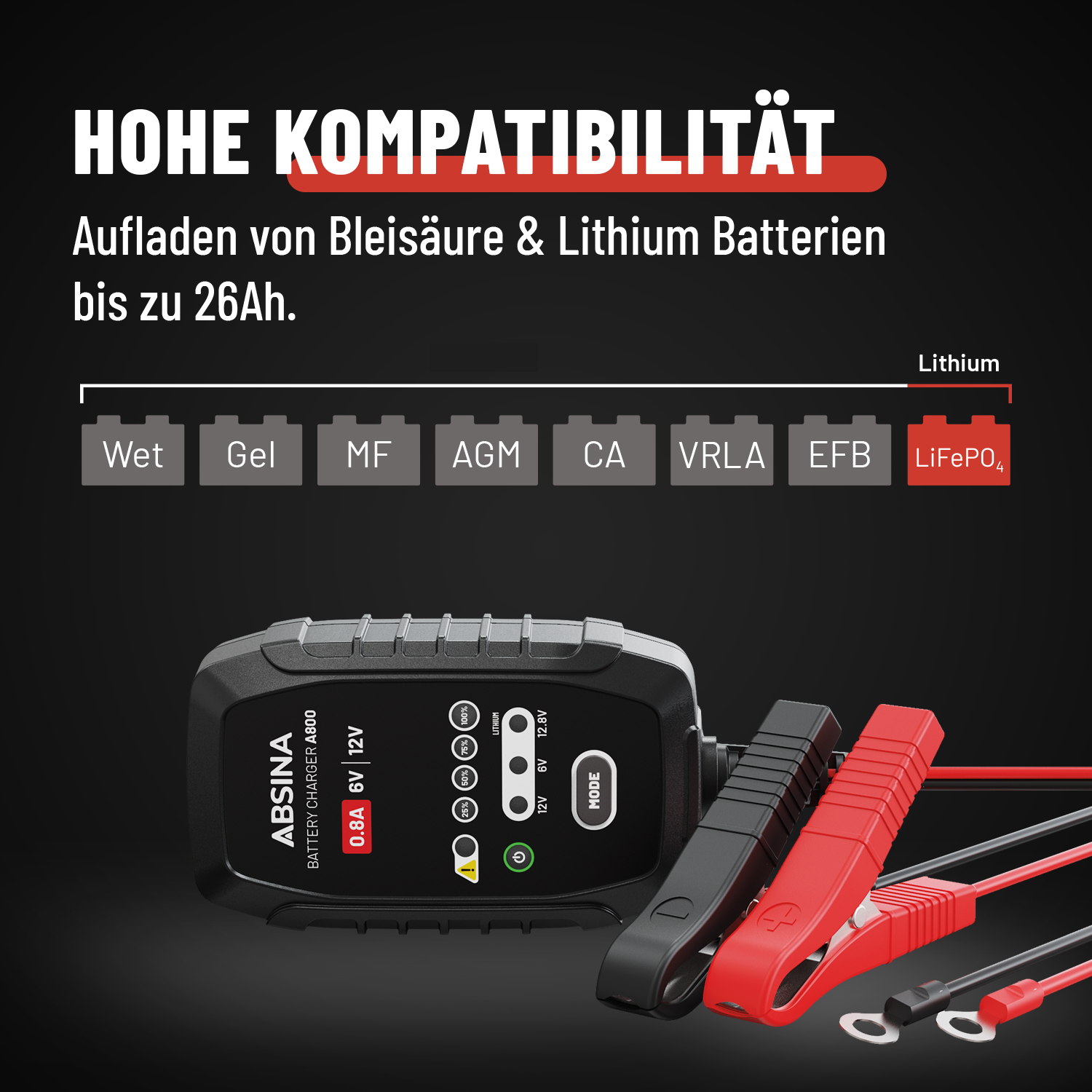 Motorrad Batterie Ladegerät A800 6V/12V 0.8A
