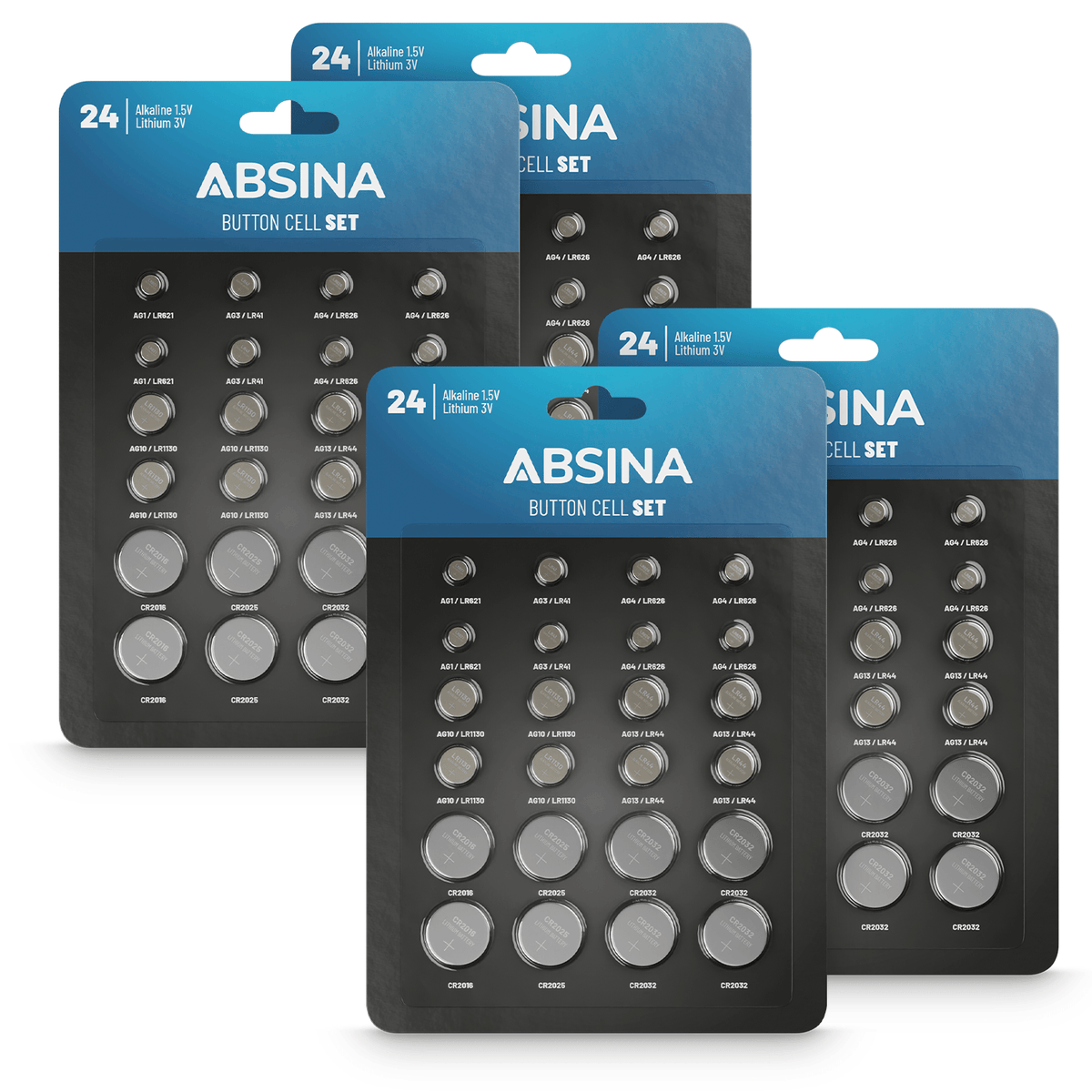 ABSINA 96er Pack Alkaline & Lithium Knopfzellen - Knopfzelle Sortiment