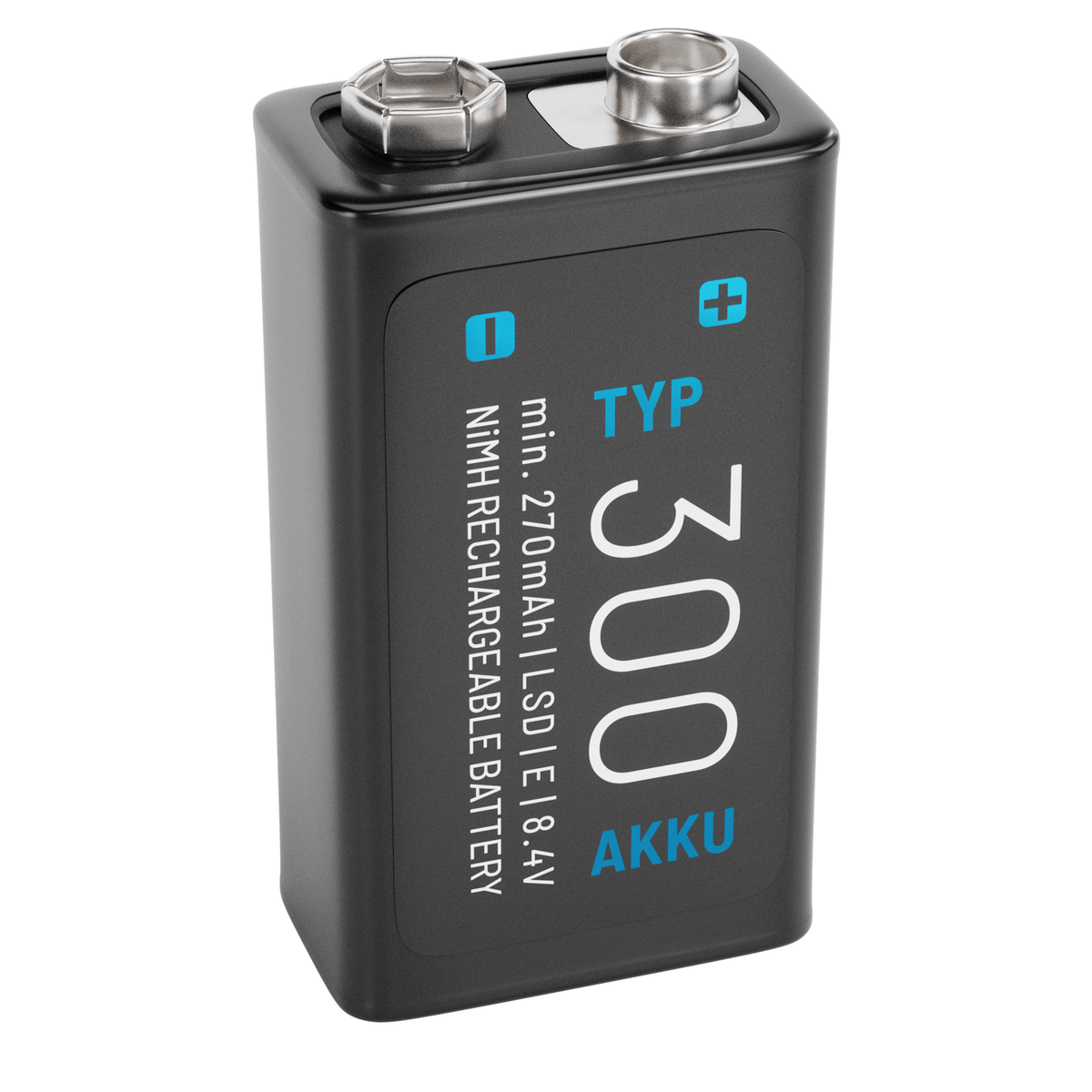 ABSINA 9V Blockbatterie Akku wiederaufladbar 300 mit 8,4 Volt & min. 270mAh Hauptbild