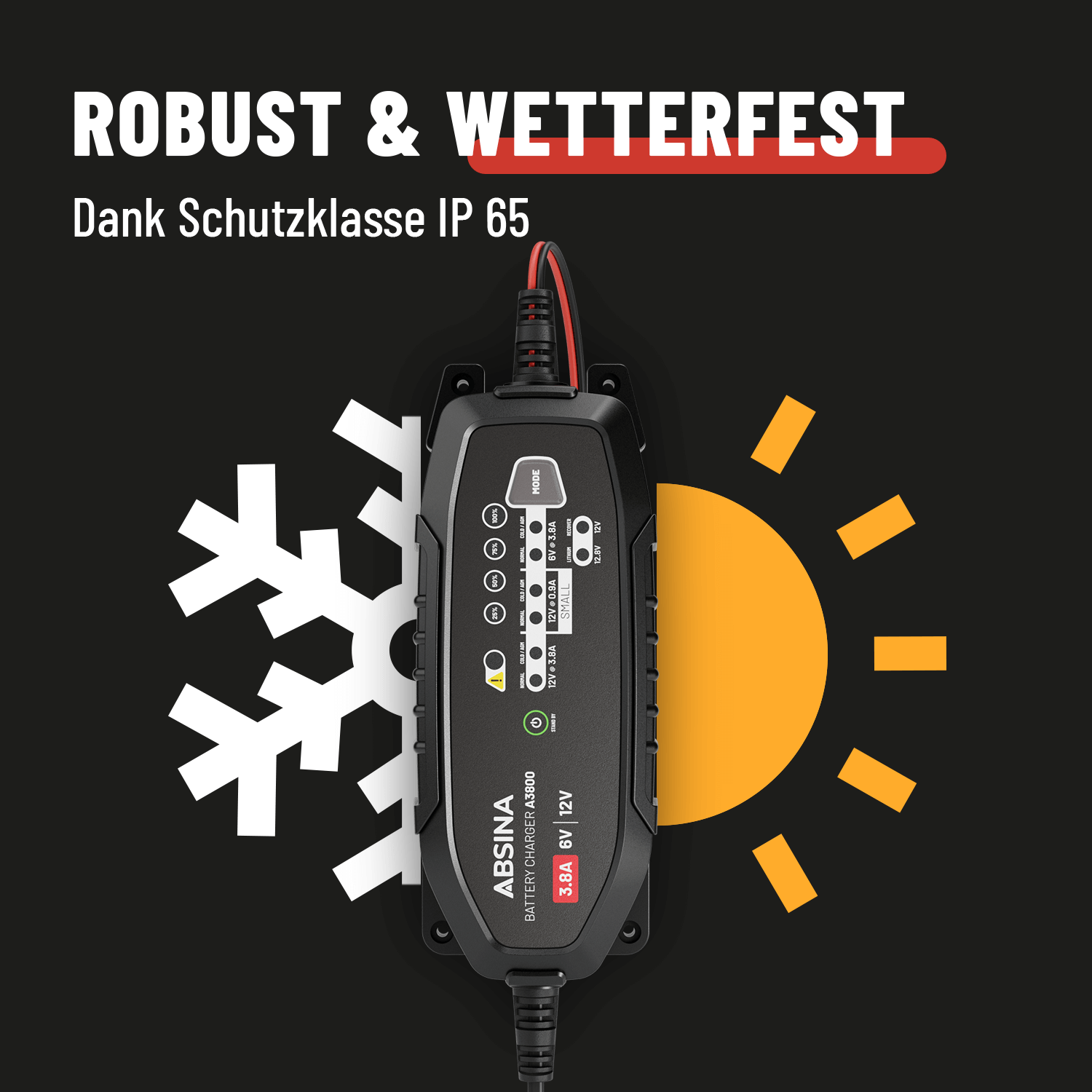 ABSINA Batterieladegerät robust und wetterfest 301008-7