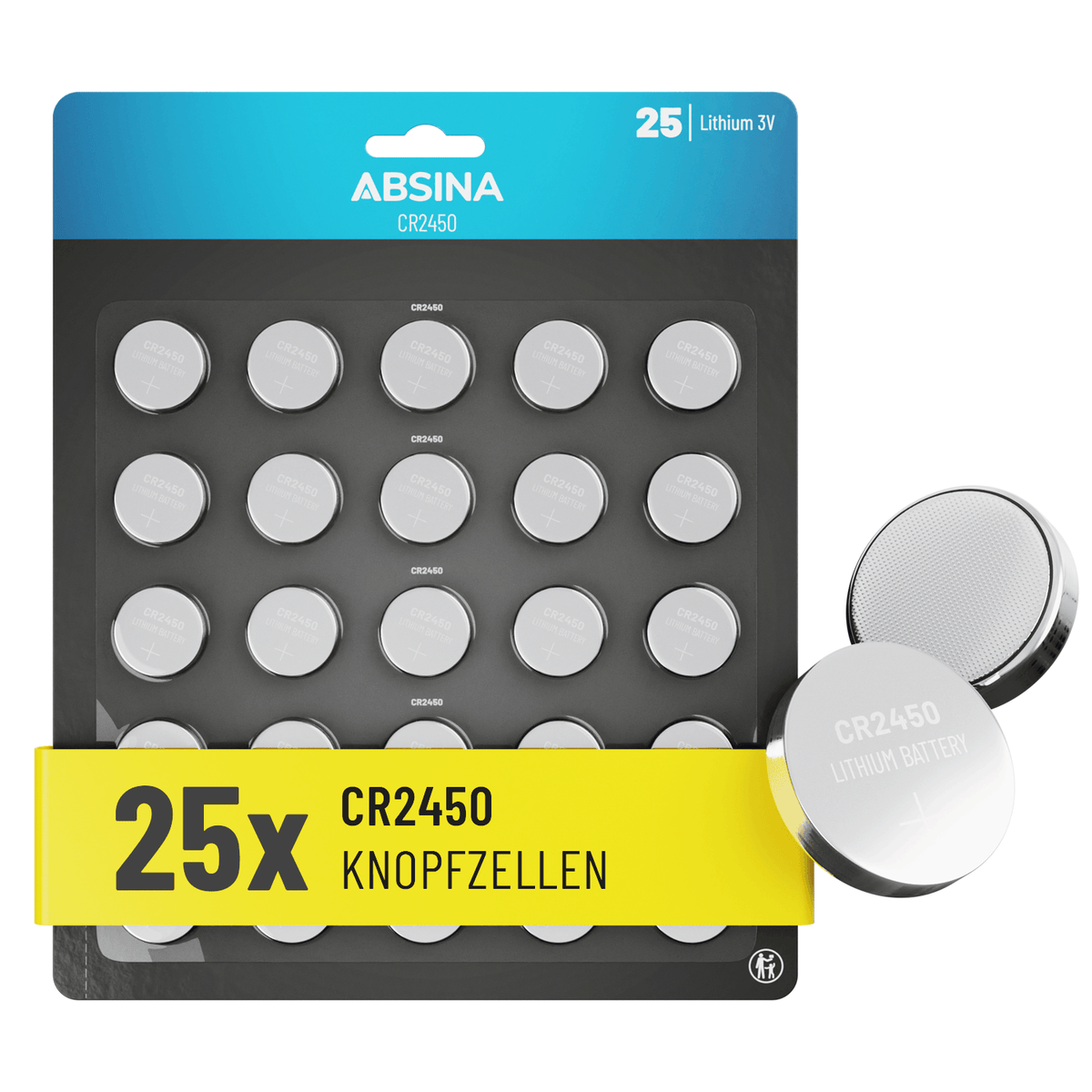 ABSINA CR2450 Knopfzelle 3V Lithium 25er Pack