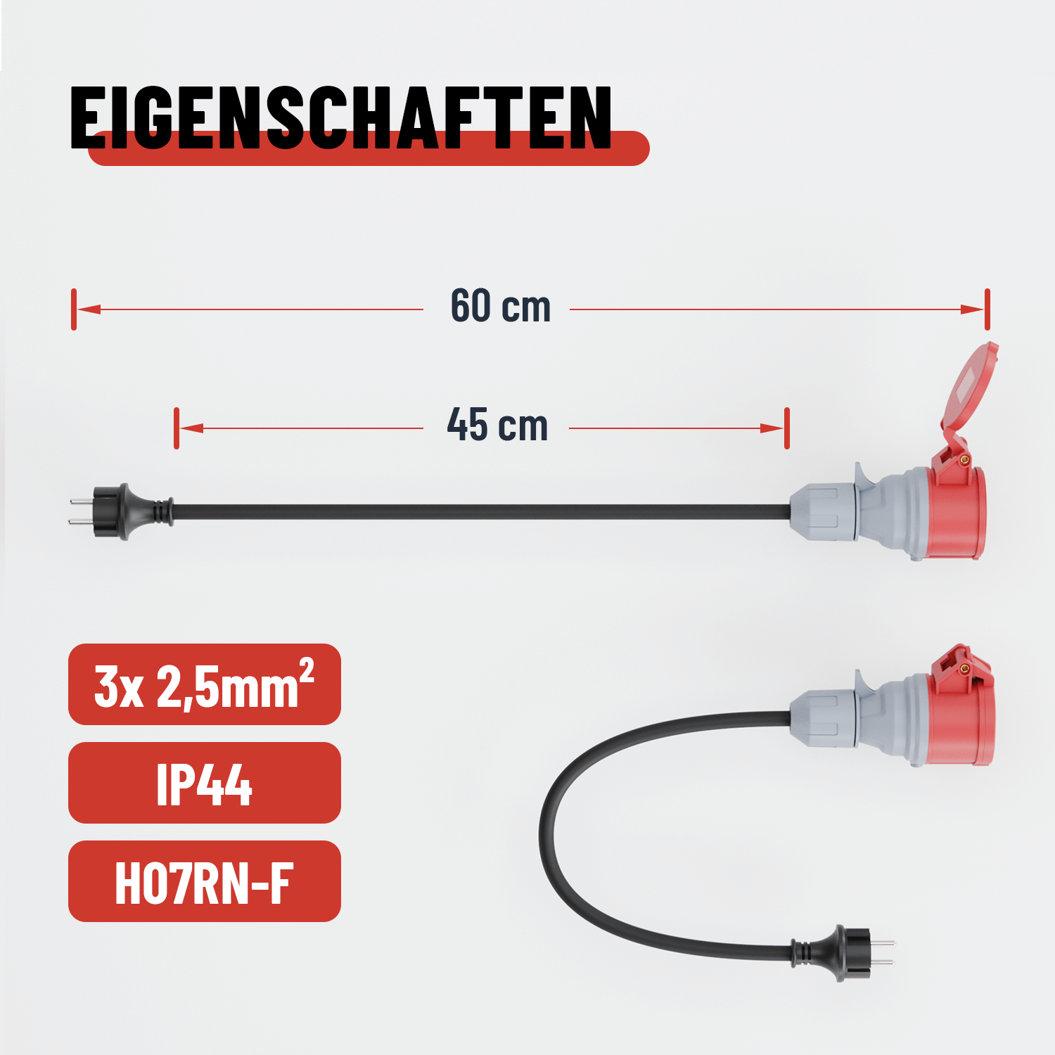 Adapter Schuko 16A auf CEE 60 cm 911007-4