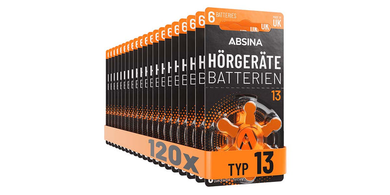 ABSINA Batterien für Hörgeräte Typ 13 als Sparpack erhältlich