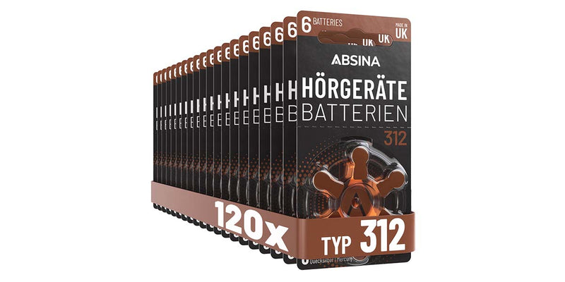 ABSINA Batterien für Hörgeräte Typ 312 als Sparpack erhältlich