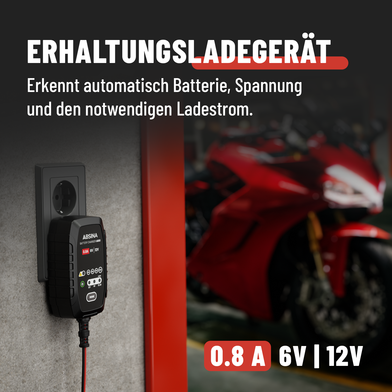 Motorrad Batterie Ladegerät A800 6V/12V 0.8A