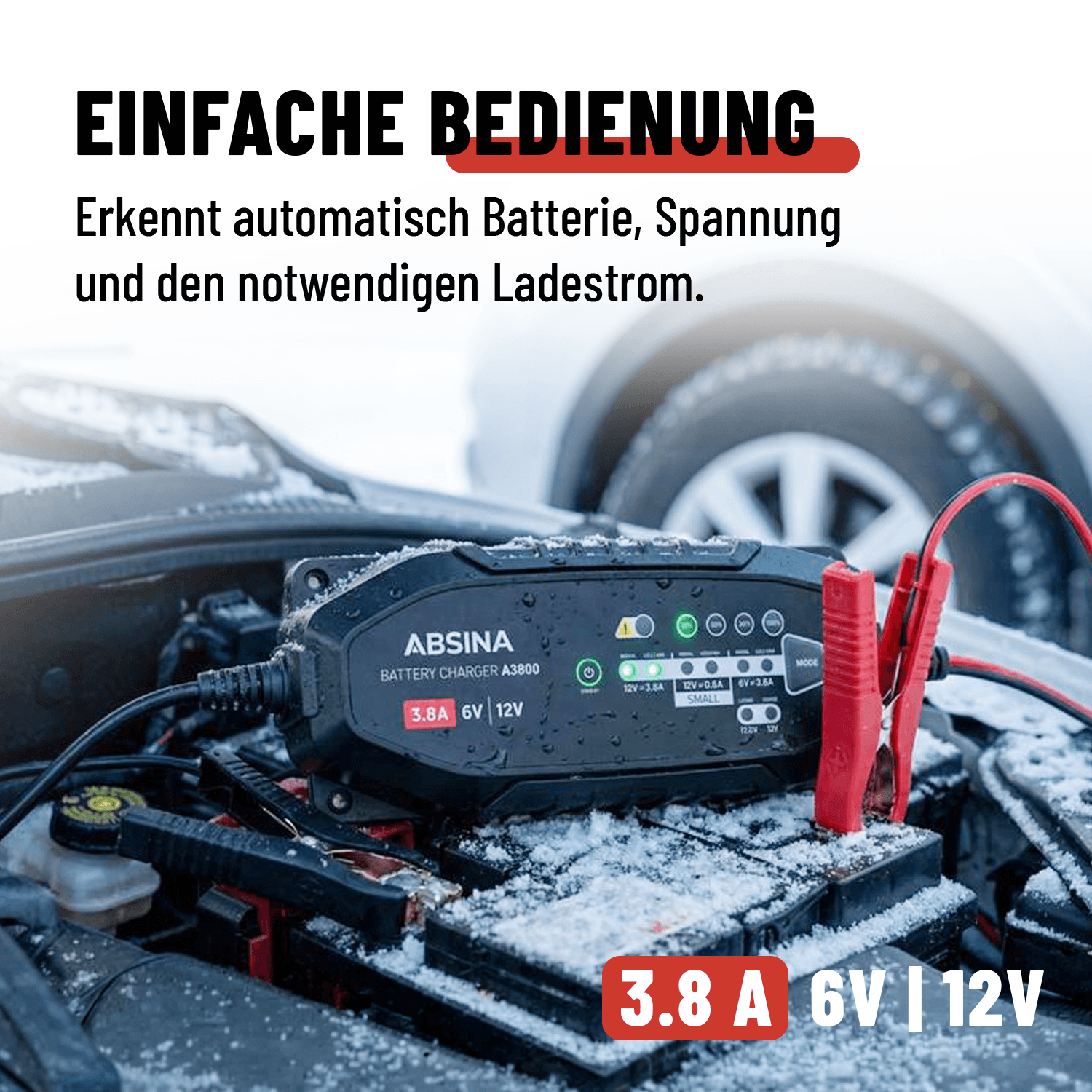 ABSINA Batterieladegerät 12V mit einfacher Bedienung 301008-3