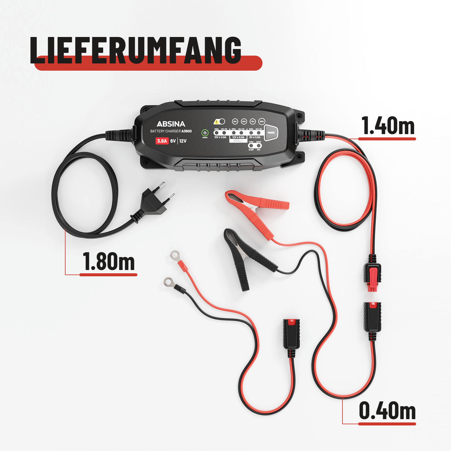 ABSINA Ladegerät Autobatterie Lieferumfang 301008-4