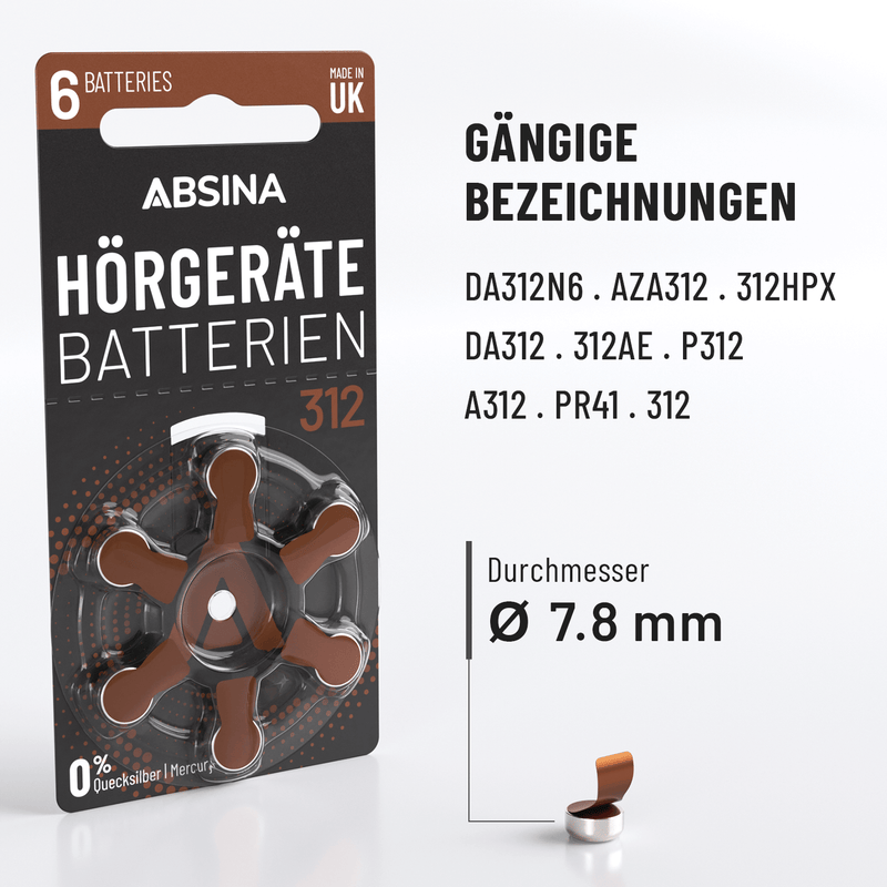 Hörgerätebatterien Typ 312 braun