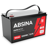 ABSINA LiFePO4 Batterie 100Ah 12V 1280Wh inkl. Bluetooth und BMS