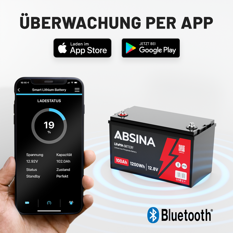ABSINA LiFePO4 Batterie 100Ah Überwachung per App
