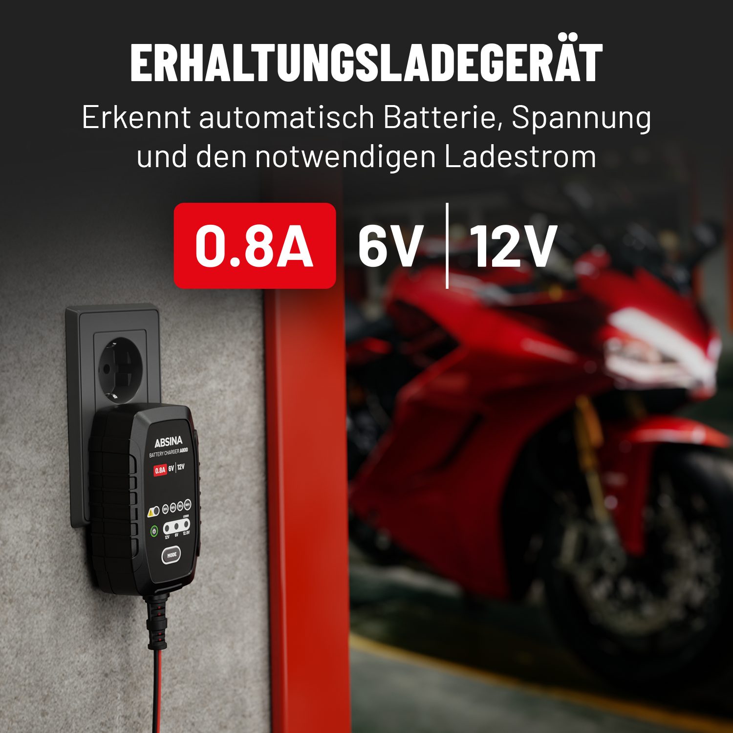 Motorrad Batterie Ladegerät für 6V & 12V 0.8A